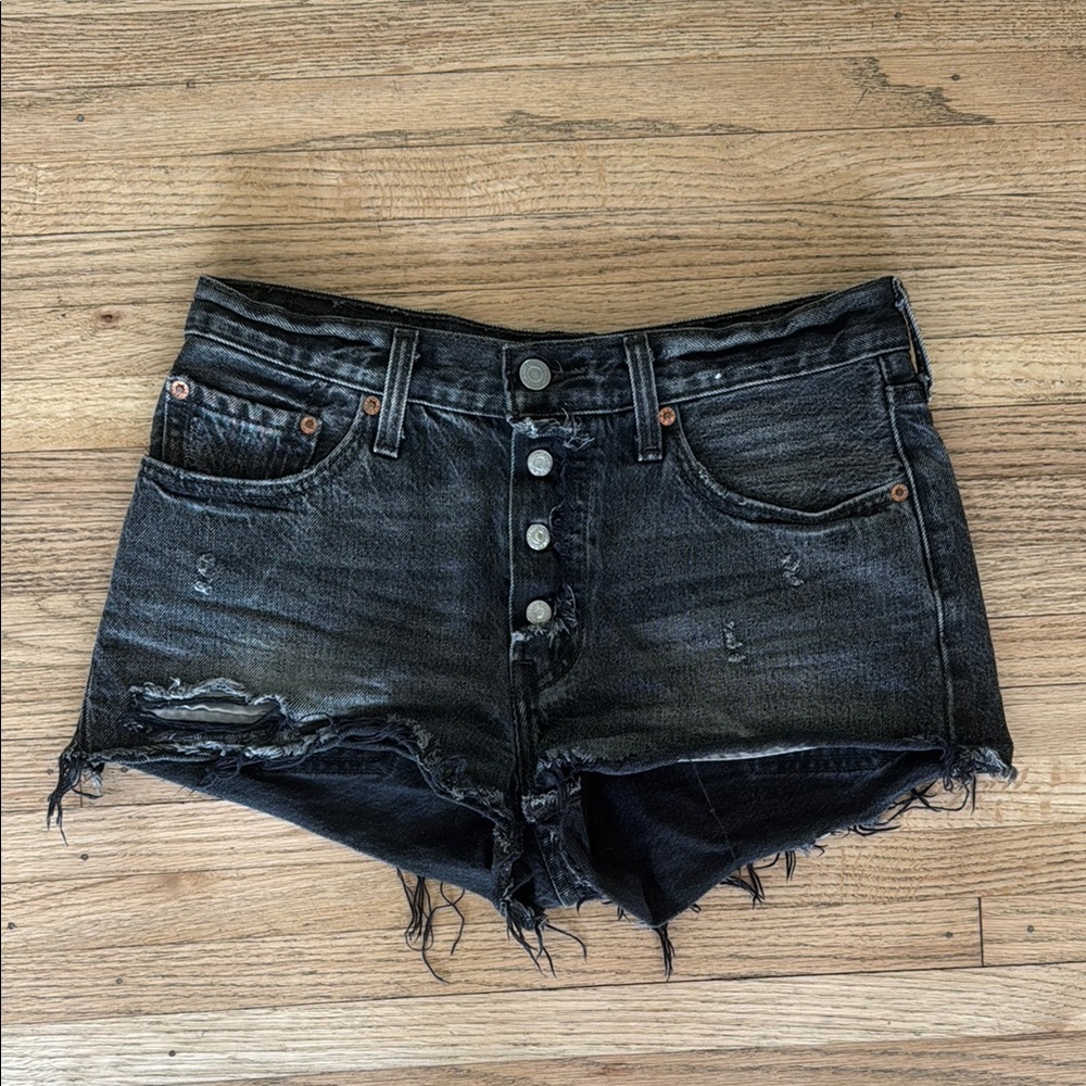 Levi's Black Distressed Jean Shorts High-Waisted Cut